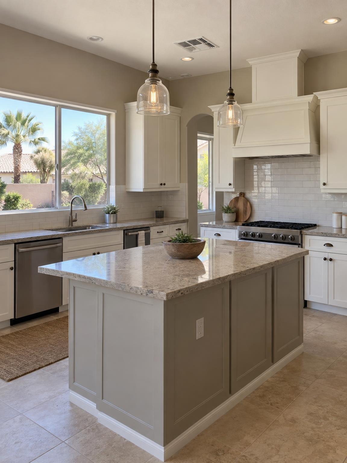 Painted kitchen with an island